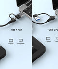 Comparison of NFC Dual Interface Smart Card Reader for CAC and DOD IDs with USB-A and USB-C adapter connected to laptops.