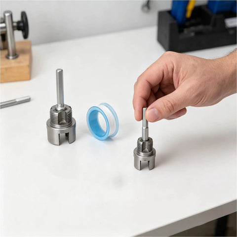 Dual Function External Pipe Threading Tool For PVC And Stainless Steel Pipes, One Half Inch And Three Quarter Inch Threader, Includes Seal Tape, Stable Cutting For DIY Home Plumbing Renovation And Construction Sites, Electric Drill Compatible. hand-held threading tool with seal tape