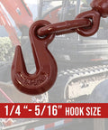 Heavy Duty Chain Lever Load Binder 2 Pack With Forged Grab Hooks For 1/4 To 5/16 Inch Grade 70 Chain Tie Down close-up hook