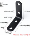 2 Inch L Brackets Pack Of 10, 90 Degree Black Corner Braces For Wood Furniture And Shelves shown with measurements