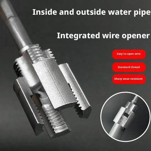 Premium 2-In-1 Internal And External Pipe Threading Tool Kit For Diy Plumbing Repairs, showing tungsten steel cutter head for pipes.