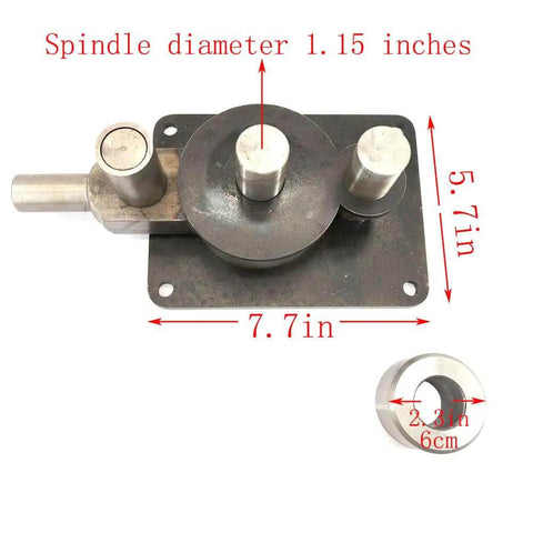 Heavy Duty Rebar And Rod Bender For Metalworking, close-up showing spindle diameter and dimensions in inches