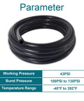 Automotive Silicone Vacuum Hose 10 Ft 3 Eighth Inch ID Vacuum Line 130 PSI Max Pressure High Temp Durable Tubing For Engine Bay Performance Beefed Up And Easy Fit coiled tube with pressure and temperature parameters displayed.