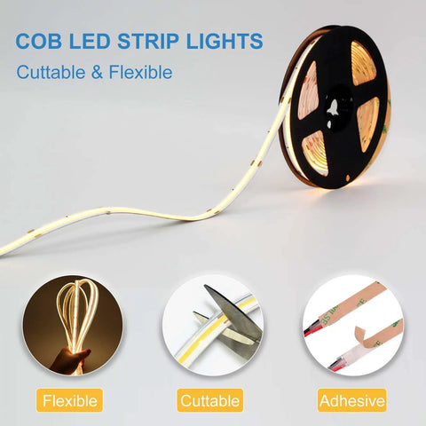 Dope COB LED Strip Lights Waterproof IP67 DC24V 6000K Daylight White 16.4Ft 5m High CRI 92Ra Outdoor Tape Lighting