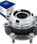 Front Wheel Hub Bearing Assembly 5 Lug Fits Nissan Altima 2007-2018, Maxima 2009-2021 next to branded box