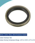 Front view of bonded sealing washer, M14, 19.5x14x2mm, carbon steel with nitrile rubber seal
