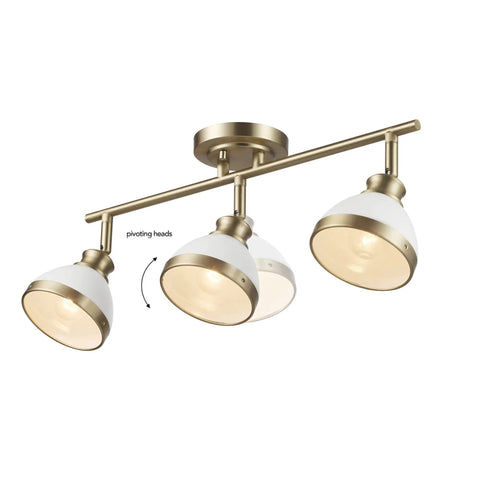22 Inch 3 Light Track Lighting Kit With Matte Brass Finish And White Shades, Pivoting Heads, Easy Install, E26 Base
