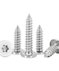 Built Tough Top Shelf Torx Flat Head Self Tapping Screws M4X12 304 Stainless Steel showing five screws with flat heads.