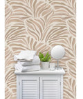 Modern Animal Print Pvc Free Type Ii Professional Wallpaper With A Sleek Matte Linen Finish displayed behind towels and a mirror.