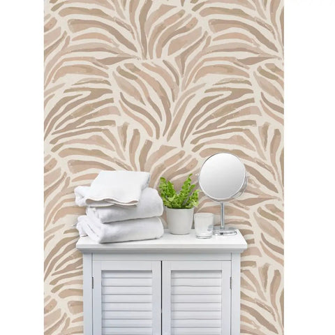 Modern Animal Print Pvc Free Type Ii Professional Wallpaper With A Sleek Matte Linen Finish displayed behind towels and a mirror.