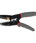 Side view of Three In One Power Cutting Tool with carbon steel blades for cutting plastic, copper, cardboard; includes anvil, wire, box cutter.