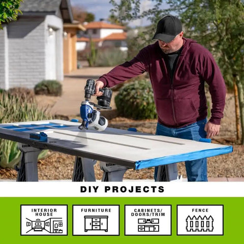 Professional Grade Drill Powered Paint Sprayer That Makes Quick Work Of Any Project Sprays paint straight from a handheld unit outdoors.