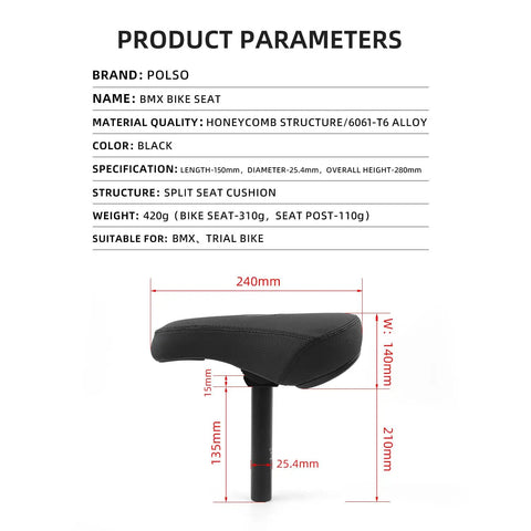 BS01 BMX Saddle With Seat Post For A Smooth Stoked Ride Lightweight Foam Comfort Pivotal Middle Hole Universal 25.4mm Black