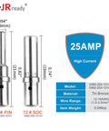 Waterproof 25A Deutsch DTP Connector Kit Size 12, 2 Pin, solid contacts dimensions and specs, tin bronze material