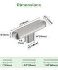 Dimensions of 10 Pack 2 Inch Slick Satin Nickel T Bar Cabinet Knobs And Drawer Pulls Single Hole Solid Zinc Alloy Handles.