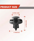 20Pcs Universal Fender Push Type Retainer Clips Kit With Easy Install For Nissan Infiniti Mitsubishi Chrysler Dodge And More Replaces 01553-09321 MR328954 20mm Head 9mm Stem Fits 8mm Hole Fender Liner Bumper Cover Fasteners, single clip dimensions indicated in diagram.