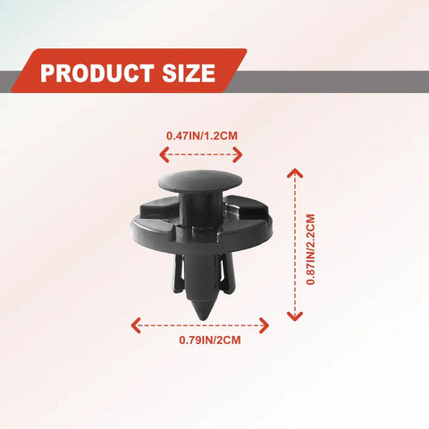 20Pcs Universal Fender Push Type Retainer Clips Kit With Easy Install For Nissan Infiniti Mitsubishi Chrysler Dodge And More Replaces 01553-09321 MR328954 20mm Head 9mm Stem Fits 8mm Hole Fender Liner Bumper Cover Fasteners, single clip dimensions indicated in diagram.