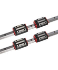 Dual Linear Rail Guide Kit With Four Sliders 200-1600mm Length HGH20CA And HGW20CC Compatible For CNC Machines, 3D Printers, And Motion Systems, Beefed Up Long Travel For Smooth Precision., stainless steel dual rail kit with four sliders shown on white background