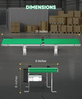39 Inch Belt Conveyor With Sensor And Variable Speed in factory setting showing dimensions and PVC belt material
