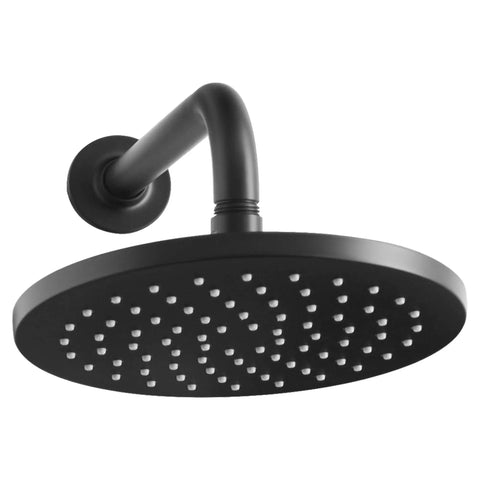 Studio S Shower Trim Kit With Cartridge Matte Black showerhead close-up, round modern design, with nozzles visible