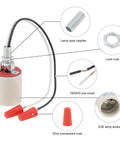 Diagram of Ceramic E26 Light Socket With 10 Inch Lead Wire Porcelain Medium Base Lamp Holder components, including lamp pipe nipples and lock nuts.