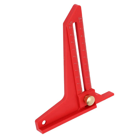 Precision ABS Aluminum Alloy Height Gauge For Woodworking Projects With Sturdy Construction Preventing Deformation And Dings Plus Easy To Read Accurate Measurements Up To Plus Or Minus Zero Point One Centimeters For Pros, red body with measurement markings.