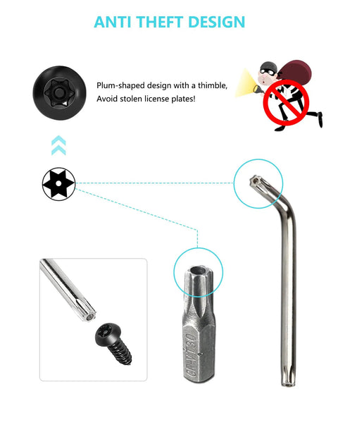 Anti Theft License Plate Screws Stainless Steel Rustproof Bolts For Car Tag Frame M6 Quarter Inch Security Screws with tool