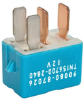 12V DC 4 Pin Automotive Relay Pack Of 2 For AC Compressors, Starters, Headlights And More Plug And Play Ready Fits Toyota Prius, RAV4, 4Runner, Camry, Lexus Or Scion Cars. Blue 4-pin automotive relay close-up