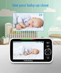 Super Crisp 5 Inch No WiFi Baby Monitor Featuring Dual Pan Tilt Zoom Lenses And Rock Solid Two Way Audio Uses Secure Private Link For Zero Hassle Setup And Smooth Nighttime Coverage Daily showing a close-up of a sleeping baby.