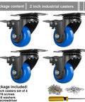Heavy Duty Two Inch Swivel Caster Wheels Set Of Four With Brakes Dual Locking For Carts Furniture And Trolleys, blue wheels