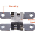 Close-up view of Hidden Door Hinge Set 6 Pieces, Invisible Cross Hinge 180 Degree Folding, made of zinc alloy and stainless steel.