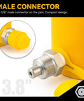 Close-up of yellow 10-ton hydraulic porta power ram with CP-180 hand pump; threaded steel ram tip