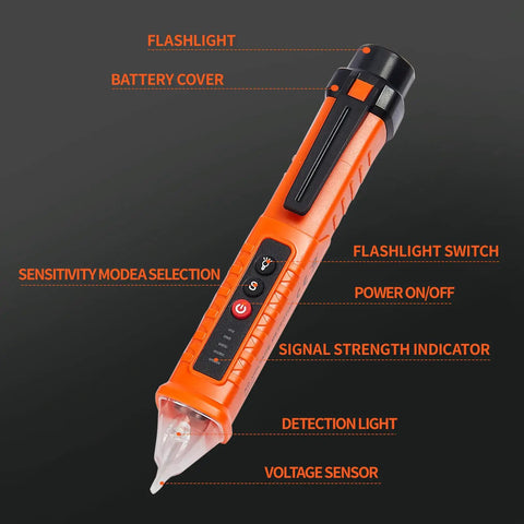Two Pack Non Contact Voltage Tester With Live Wire Alarm And Bright LED Light, Buzzer And Flashlight, Wire Breakpoint Finder, Detects 12V To 1000V AC, Great For Home DIY And Pro Electric Work, Orange And Red, orange tester with flashlight and voltage sensor