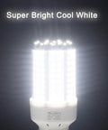 Killer Bright Daylight LED Corn Bulb 200W Equivalent, E26 Base, glowing 360 Degree Coverage, displayed in cool white light