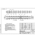 Technical drawing of 40 Roller Chain Five Feet With Free Connecting Link Carbon Steel One Half Inch Pitch 119 Links for machinery.