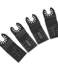 Four black high carbon steel oscillating saw blades from 26 Piece Oscillating Saw Blades Set For Multitool High Carbon Steel Blades For Wood Metal Plastic PVC Durable Polishing And Fast Cutting Attachments For Workshop Home Use Ideal For DIY Projects And Pro Jobs