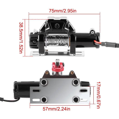 1 By 10 Scale RC Metal Automatic Winch With Wireless Controller And Receiver For Axial SCX10 90046, TRX4, Redcat Crawler Upgrades