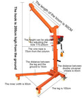 Heavy Duty Electric Hoist Crane With Slick Foldable Rolling Cart For Garage And Shop Use Smooth 300 Kg Lift Rating dimensions and features