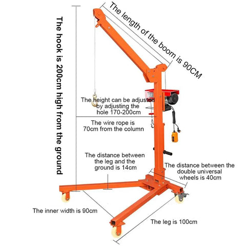Heavy Duty Electric Hoist Crane With Slick Foldable Rolling Cart For Garage And Shop Use Smooth 300 Kg Lift Rating dimensions and features