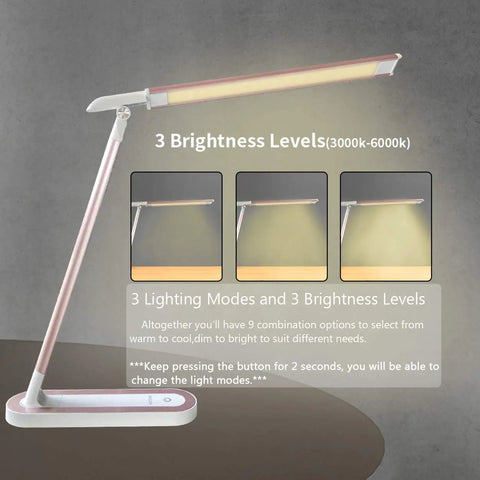 Pink Desk Lamp With USB Charging Port Touch Control 3 Lighting Modes And 3 Brightness Levels Adjustable LED Reading Lamp