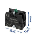 Slick Heavy Duty Green Push Button Switch Rugged 600 Volt 10 Amp Normally Open Contact Block With Silver Terminals side view dimensions 29x25x15mm