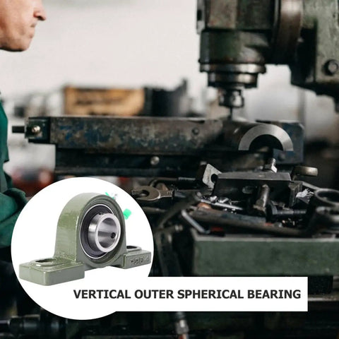 Heavy Hitter Cast Iron Pillow Block Bearing Kit Featuring Dual Bolt Flange Housing And Compact Two Hole Design For Cramped Workspaces And Daily Factory Production Lines on machinery.