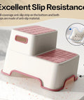 Top Shelf Two Pack Todder Step Stool For Bathroom Sink With Non Slip Rubber Base That Provides Zero Hassle Stability And Helps Kids Grab Their Toothbrush Like A Pro, showing anti-slip design and pink accents.