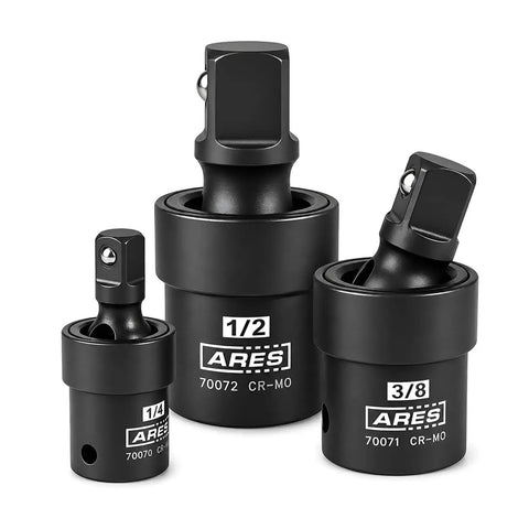 Impact Universal Joint Set 3-Piece 1/4 Inch Drive U-Joints, 3/8 Inch Drive, and 1/2 Inch Drive, chrome moly, laser-etched
