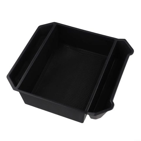 Slick Sliding Center Console Organizer Tray For Tesla Cybertruck 2024 And Up Models Black; dual compartment design for easy storage.