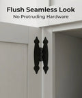 Close-up of door with 12 Pack Antique Black H Shape Cabinet Hinges 3.5 Inch For Vintage Furniture Restoration And DIY Wood Projects Decorative Hardware With Durable Metal Construction.