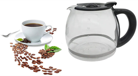 Replacement 12 Cup Glass Coffee Carafe For 12 Cup Coffee Makers Fits Most Models with coffee cup and beans