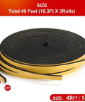Three Roll Weather Stripping Door Seal Tape 1/4 Inch By 1/8 Inch Foam Self Adhesive Weatherproofing Kit roll showing size