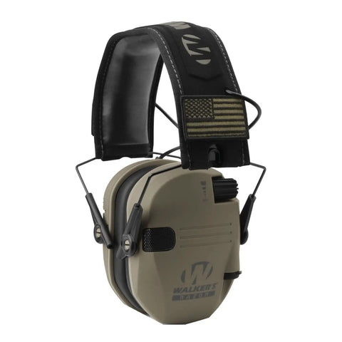 Razor Slim Shooter Electronic Folding Ear Protection Muffs Tan Patriot For Shooting And Hunting Ultra Low Profile Hearing Protection With Sound Amplification For Clear Situational Awareness