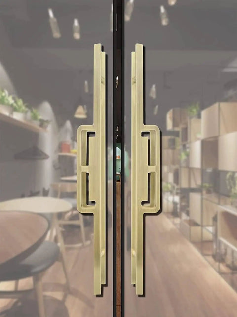 Solid Aluminum Sliding Barn Door Handle Double Sided Interior Exterior Pull Push For Office And Hotel Front Doors Red Copper Finish 100cm 39.4in Built To Last Durable Hardware shown installed